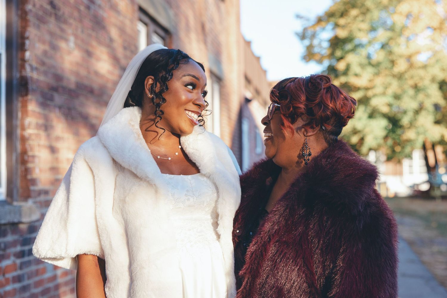 Bride smiling at her mother before Hudson Valley wedding ceremony