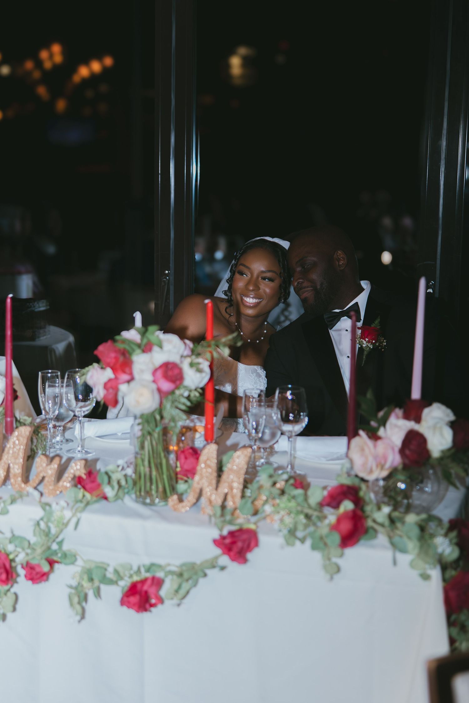 Bride and Groom at dinner reception at Shadows of the Hudson restaurant