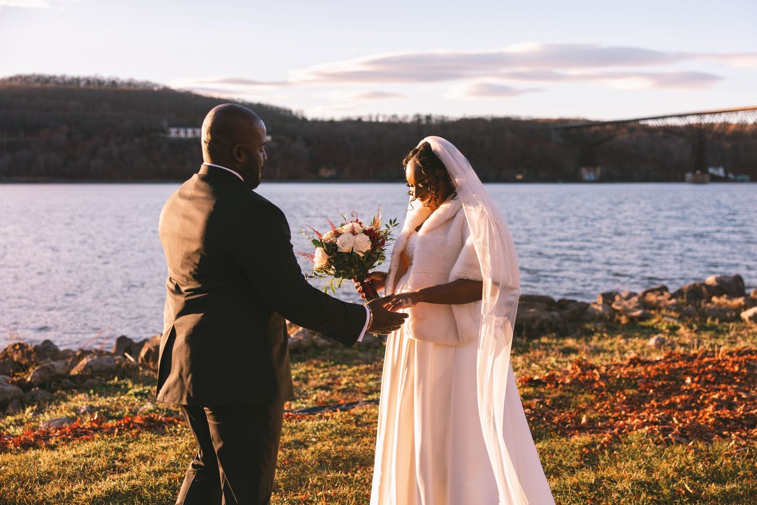 Beautiful golden hour first look with bride and groom for their Hudson Valley wedding