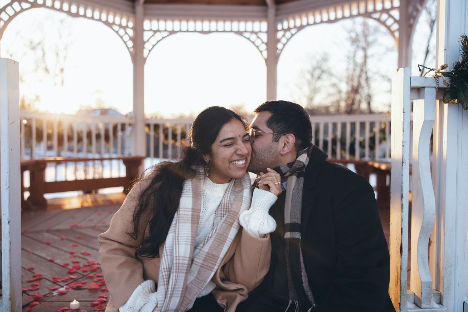 Fiancés celebrating after surprise proposal in Southbury, CT