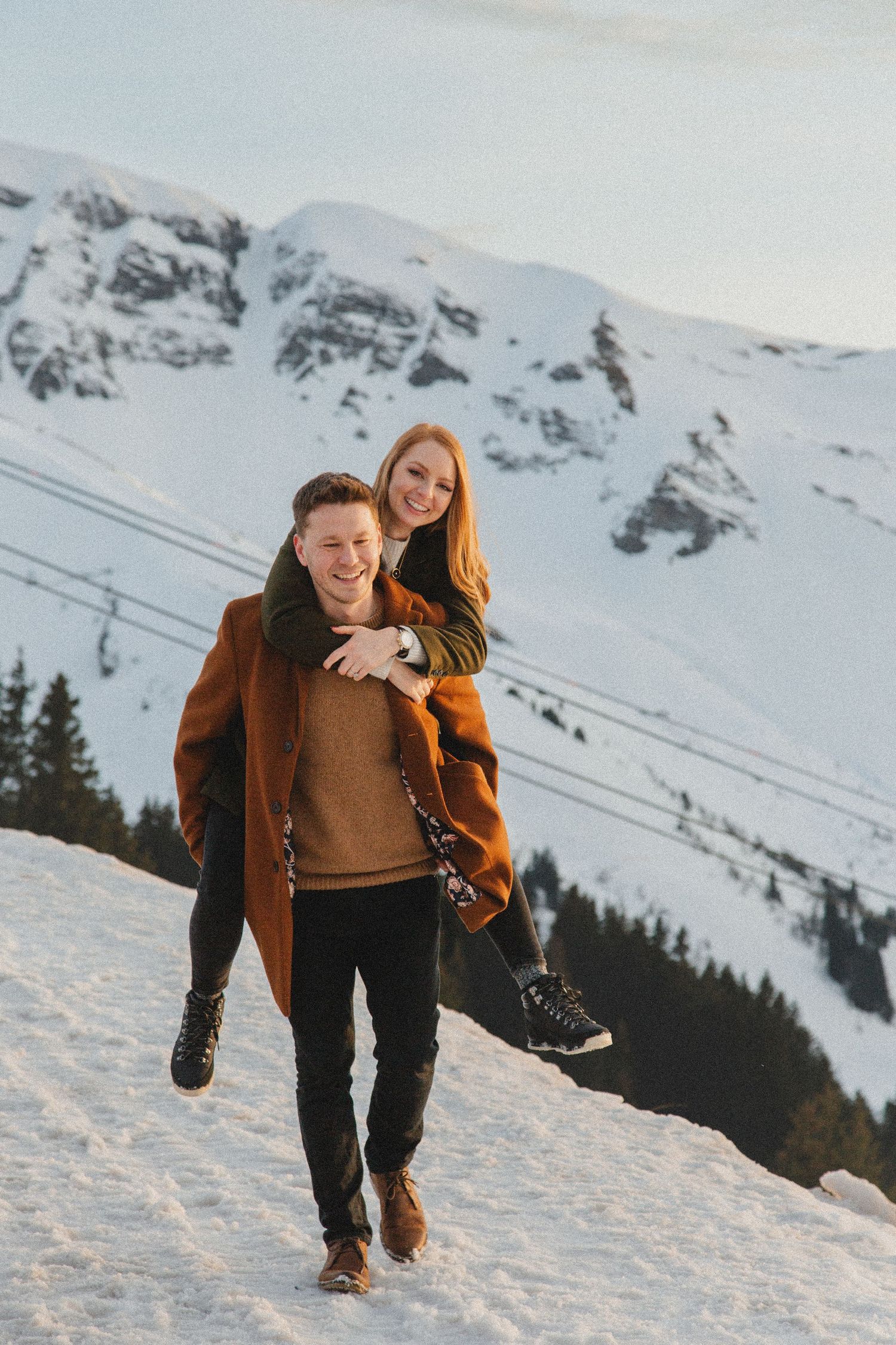 Engagement photo in Avoriaz. Winter engagement photo in the snow, captured by Morzine Wedding & elopement photographer.natural, candid photo