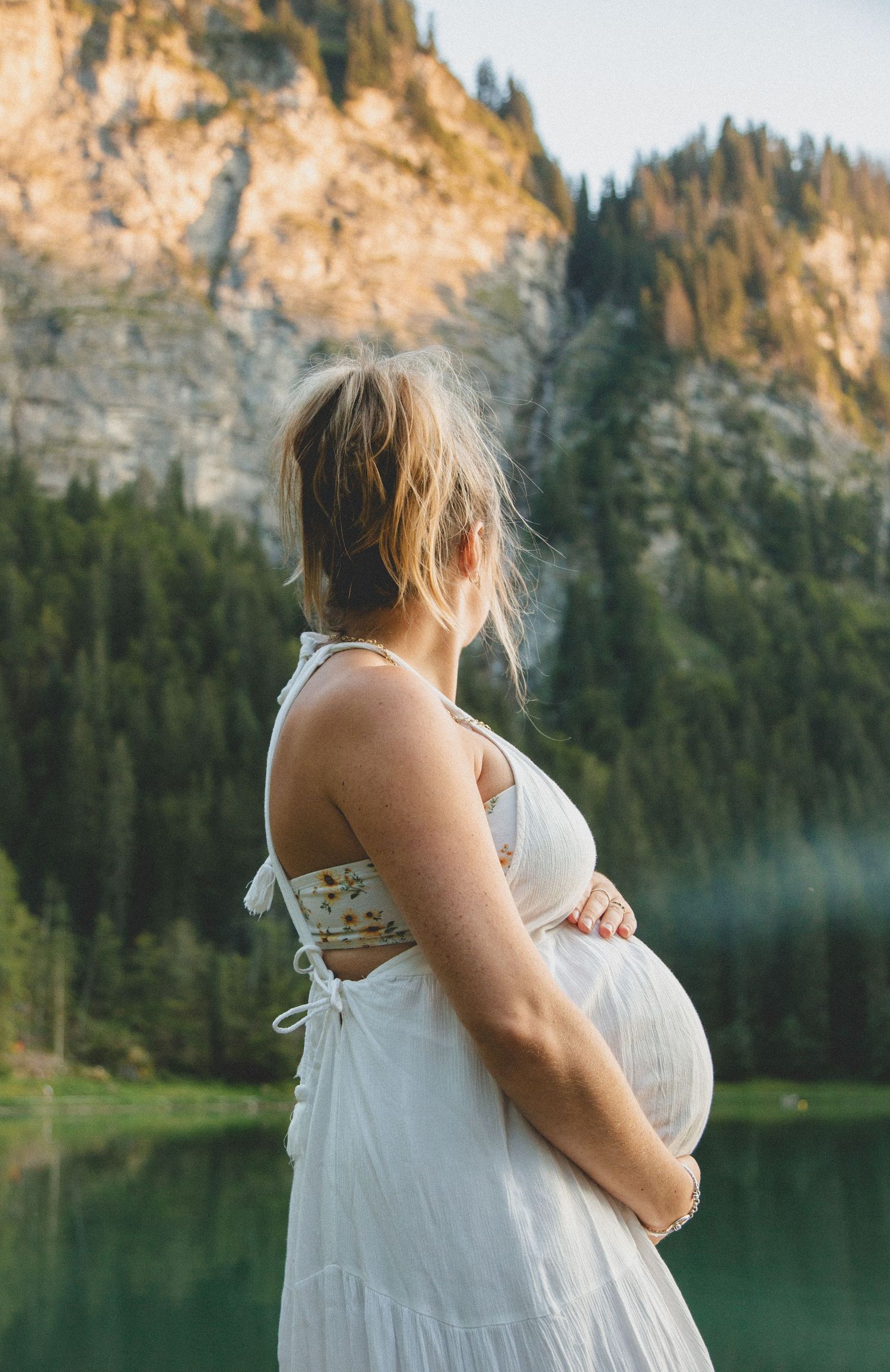 Maternity Photographer captures outdoor pregnancy photos. Maternity photography session captured by Morzine Photographer at Lac Montriond