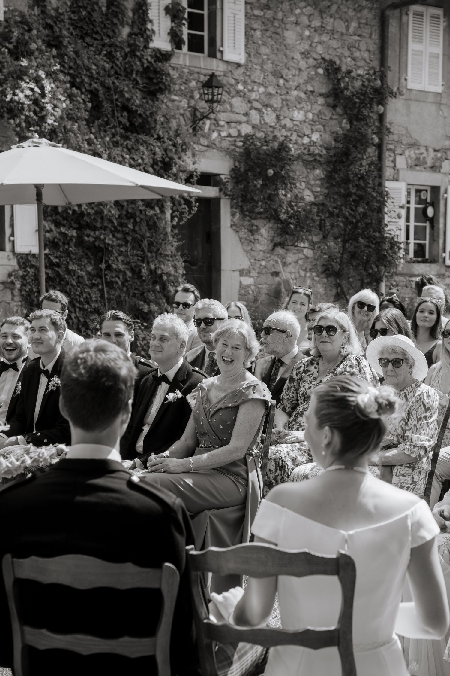 Photo of wedding guests during a wedding ceremony at a wedding venue in Morzine.