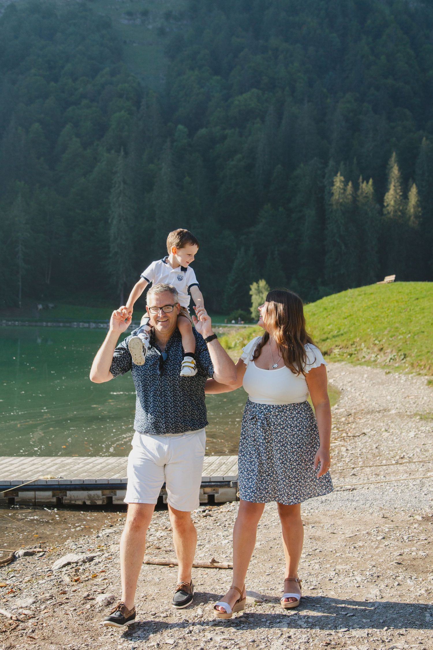 Outdoor family photography session next to Lake Montriond. Captured by Morzine Family photographer. Natural family portraits in morzine