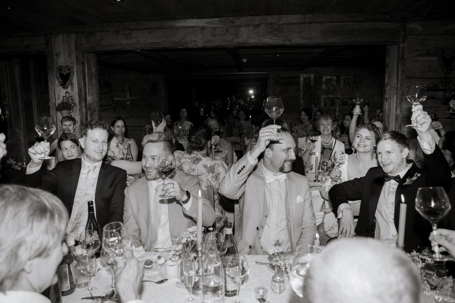Wedding guests at a chamonix wedding venue captured by chamonix wedding photographer