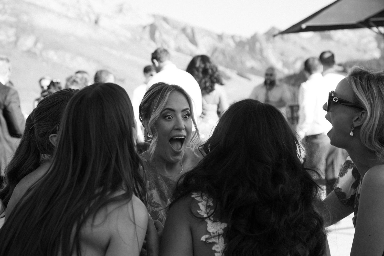 Morzine Wedding Photographer captures epic sunset wedding dinner in La Clusaz Wedding venue. French Alps, Mountain Wedding photographer.