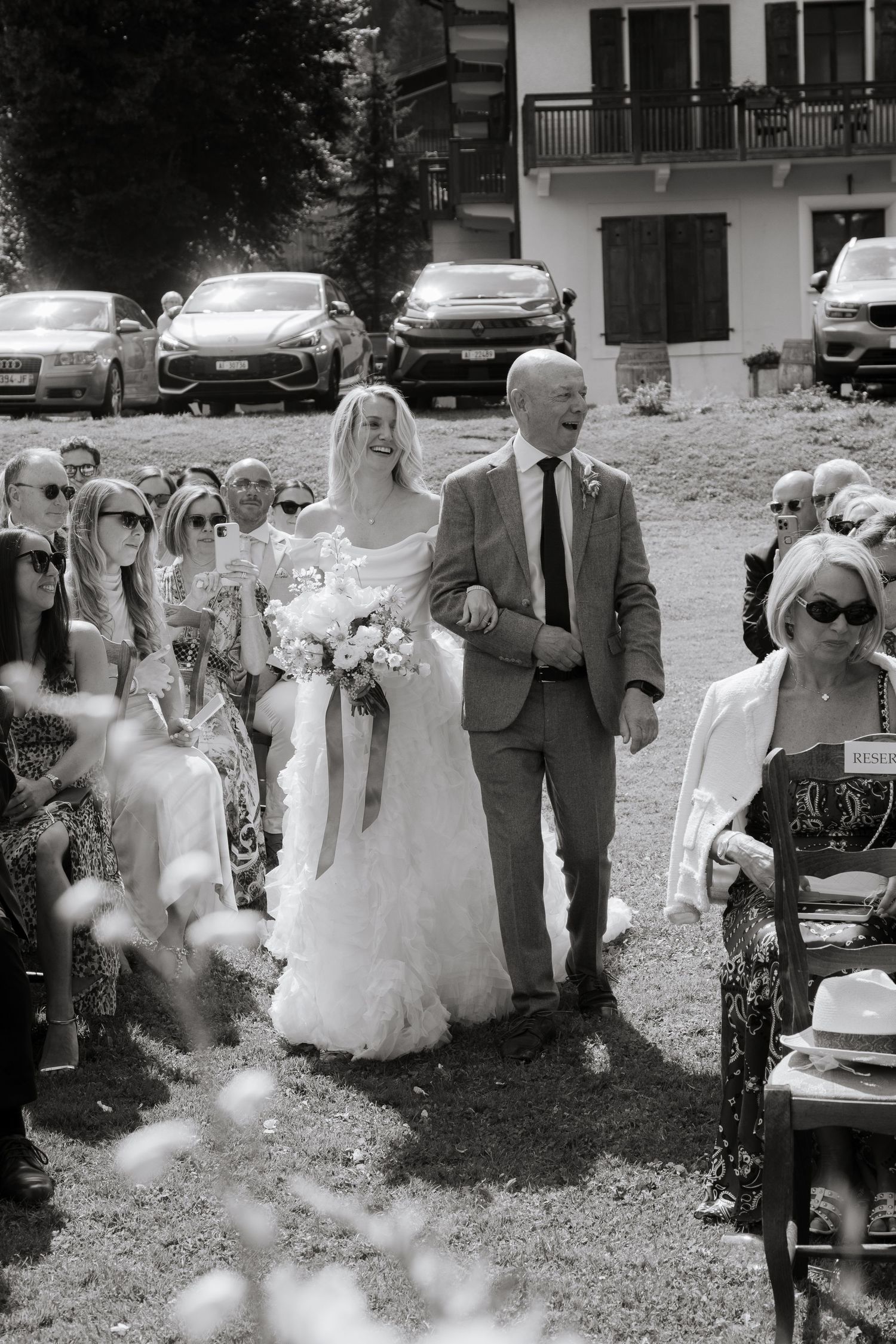 Documentary style Wedding Photographer captures wedding photos at Morzine Wedding venue. Natural, timeless and candid wedding photography.