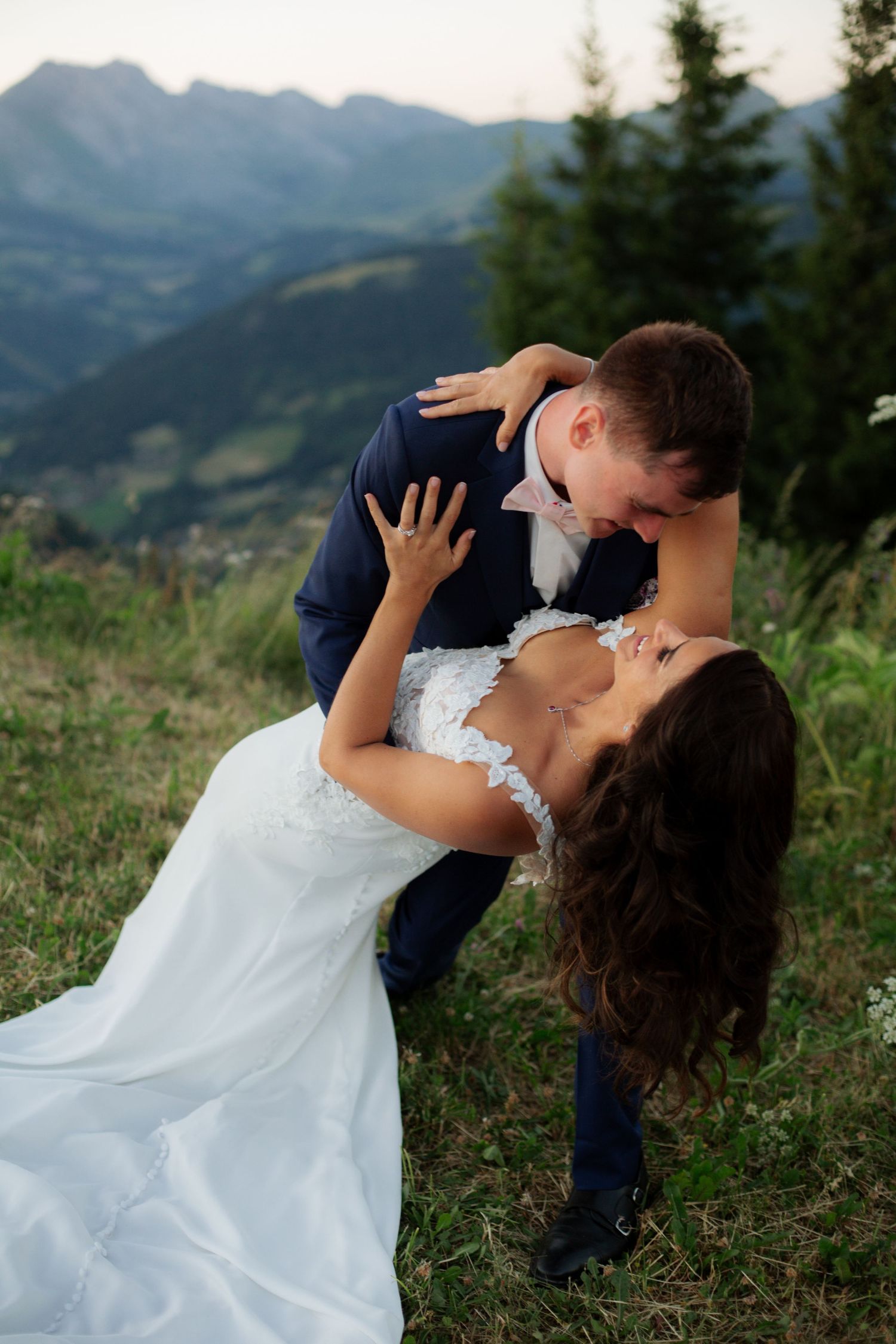 Morzine Wedding Photographer captures bride and groom photos in La Clusaz Wedding venue. French Mountain Wedding photographer. Outdoor Bride