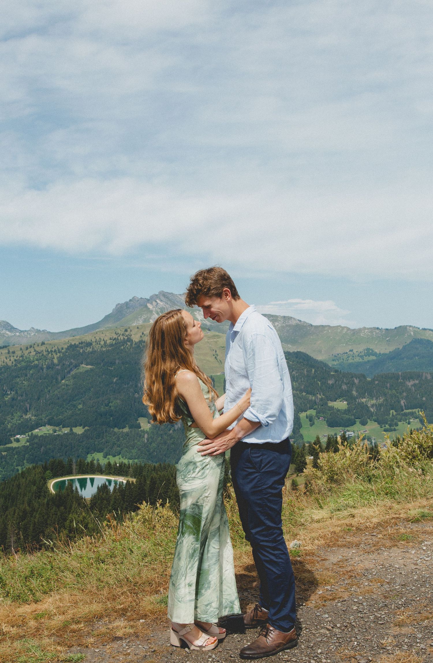 Engagement photos taken by documentary style wedding photographer in Morzine, France. French Wedding Venue. Wedding photography inspiration.
