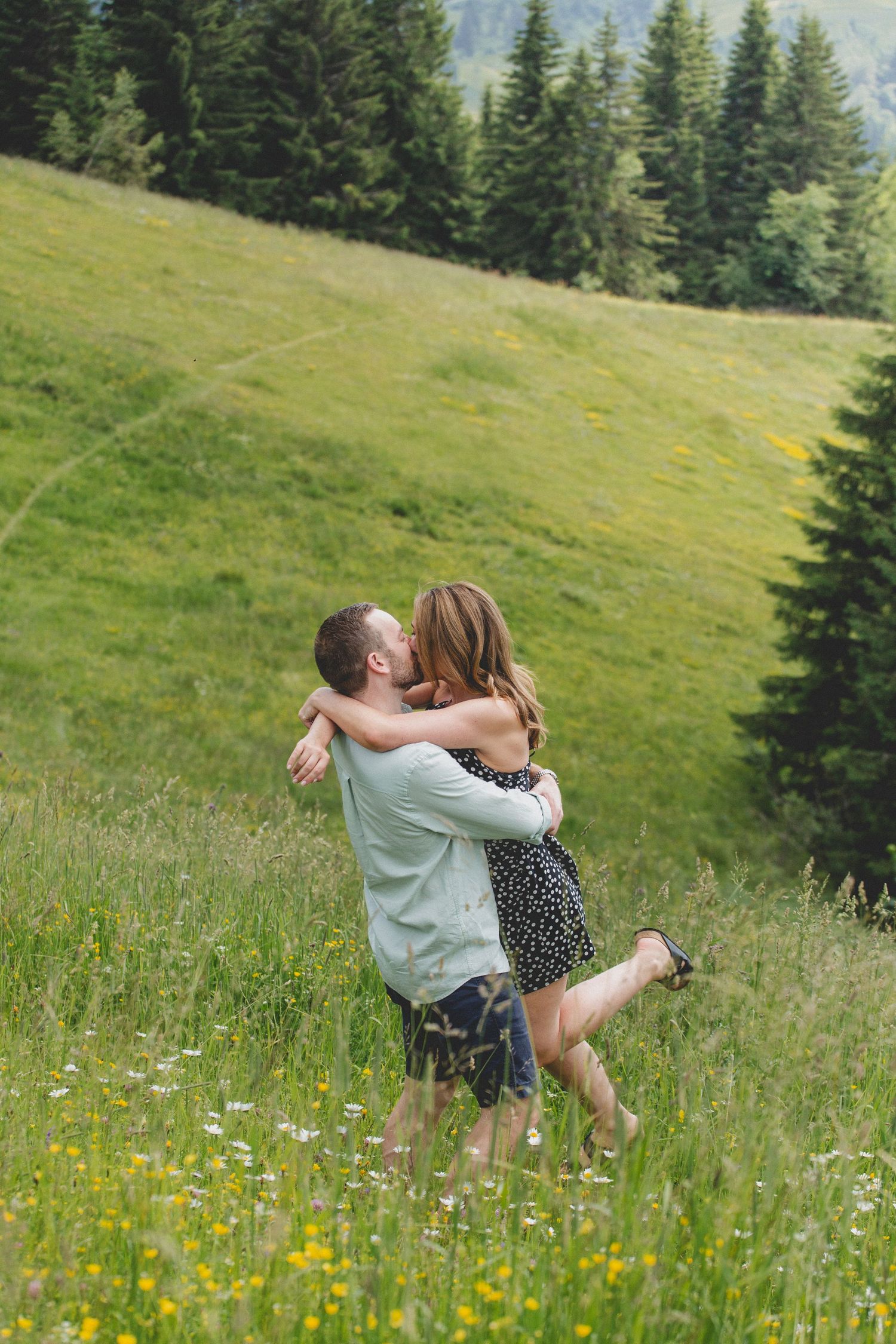 Engagement photos taken by documentary style wedding photographer in Morzine, France. French Wedding Venue. Wedding photography inspiration.