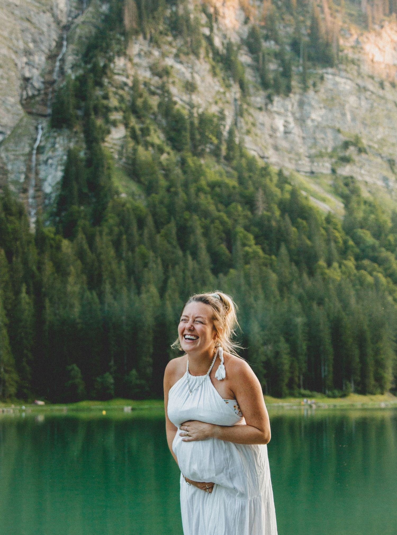 Maternity Photographer captures outdoor pregnancy photos. Maternity photography session captured by Morzine Photographer at Lac Montriond