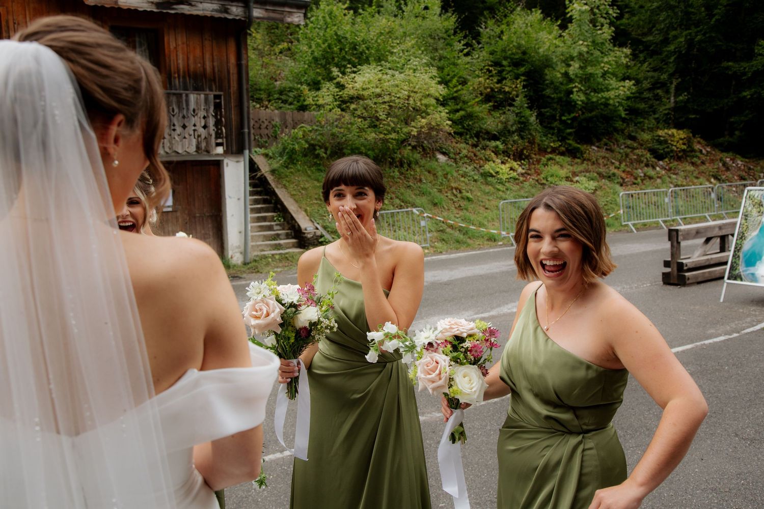 Morzine Wedding photographer captures real wedding emotions. Mountains & Lake Montriond backdrop. Candid timeless documentary style photos