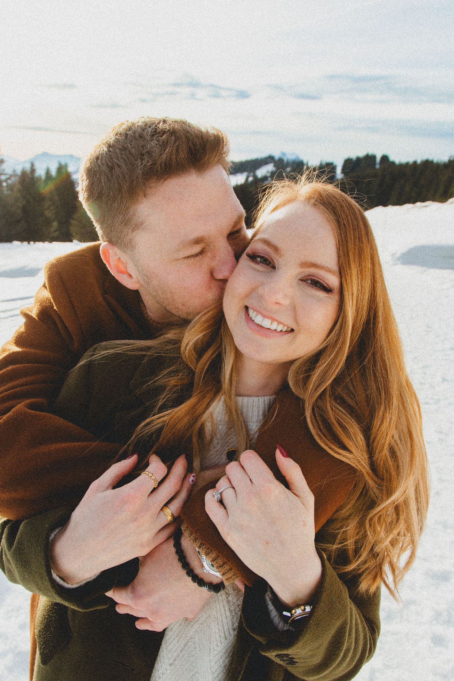 Engagement photo in Avoriaz. Winter engagement photo in the snow, captured by Morzine Wedding & elopement photographer.natural, candid photo