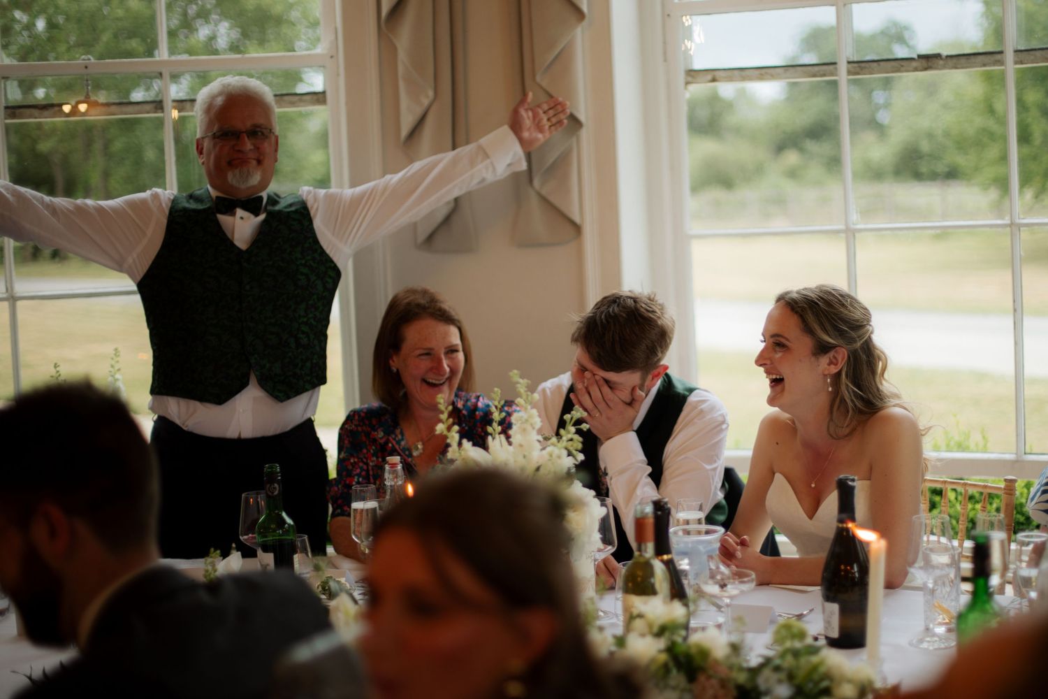 Documentary Style Cotswold Wedding Photographer captures wedding party at a Gloucestershire Wedding Venue. natural and candid wedding photos