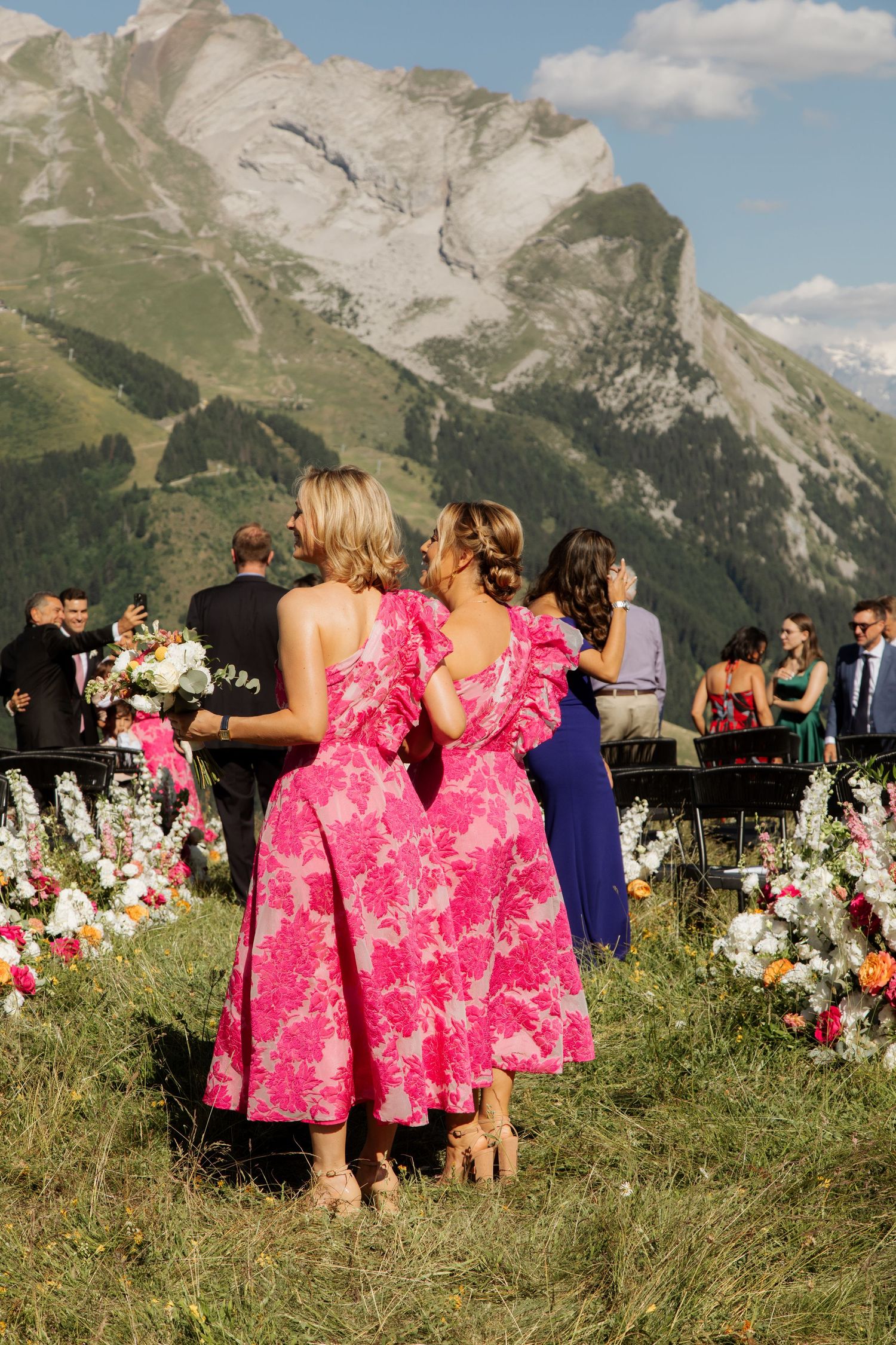 Morzine Wedding Photographer captures wedding ceremony photo at La Clusaz Wedding venue. French Mountain Wedding photographer. Outdoor Bride