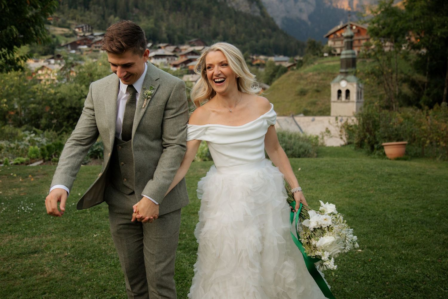 French Wedding Photographer captures candid wedding photos at chamonix Wedding venue. Natural,honest & authentic storytelling.Morzine