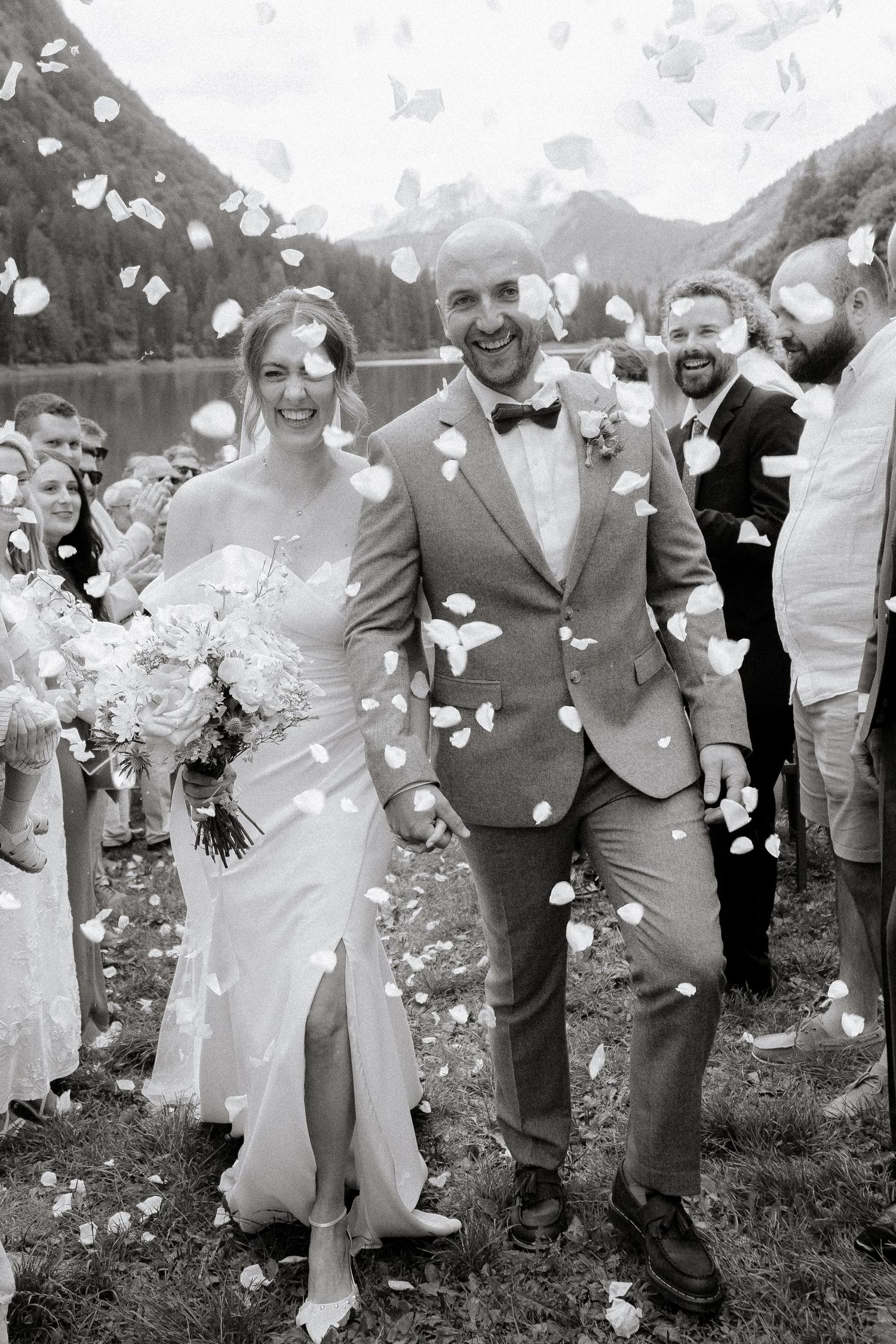 Documentary style wedding photo captured by Morzine Wedding Photographer at an outdoor wedding venue. Natural and candid wedding photo