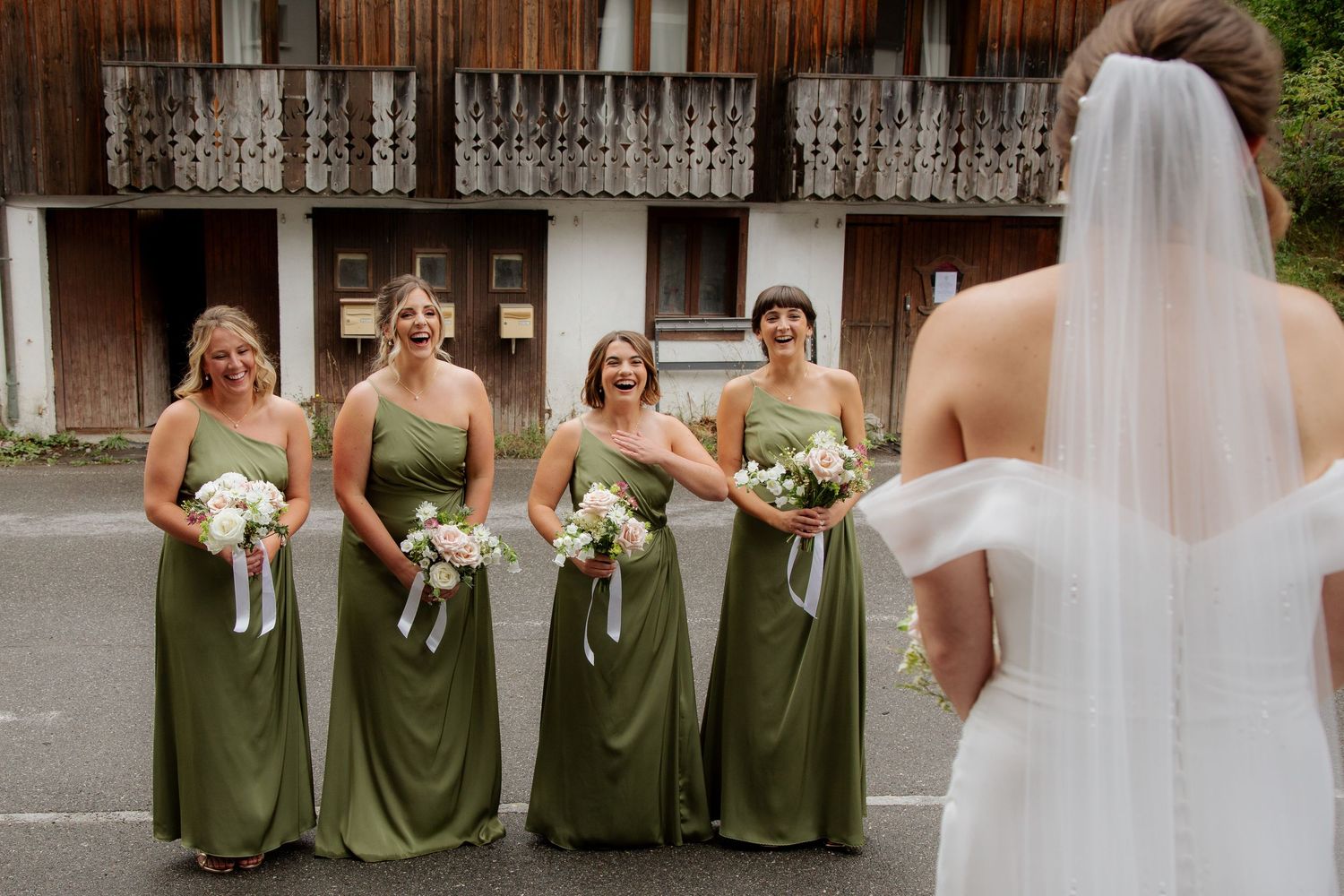 Morzine Wedding photographer captures real wedding emotions. Mountains & Lake Montriond backdrop. Candid timeless documentary style photos