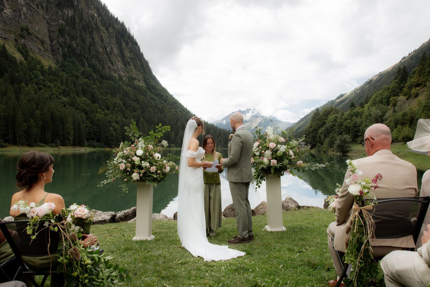 Alpine wedding captured by a destiantion wedding photographer at a Montriond Wedding Venue. Outdoor wedding photography
