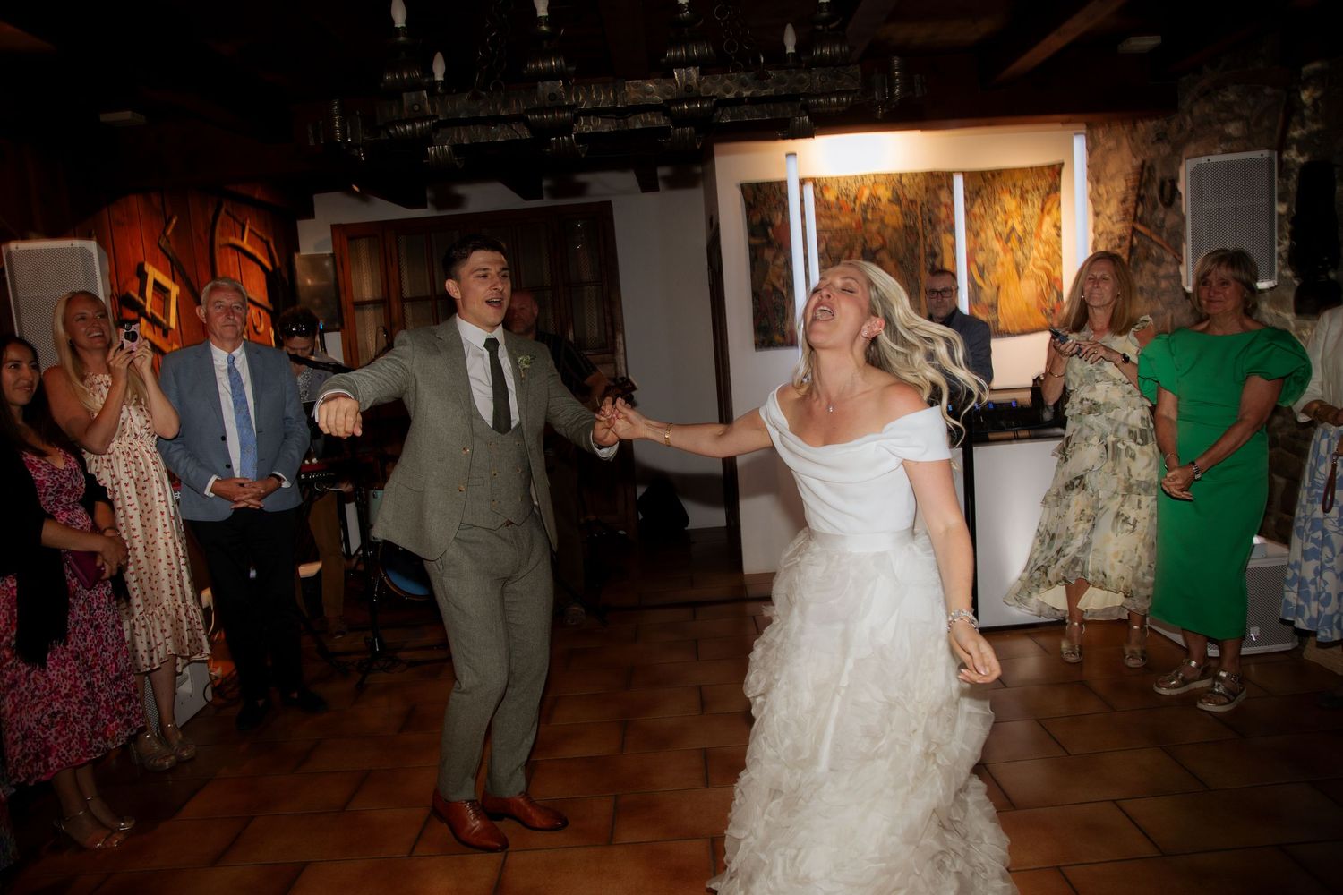 Candid Morzine Wedding Photographer captures first dance at Morzine Wedding venue. Natural, timeless and candid wedding photography.France