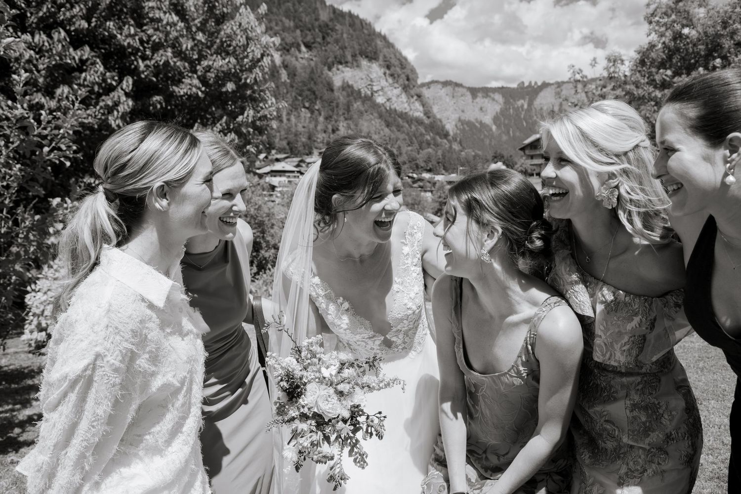 wedding photography of the bride and bridesmaids in Morzine. French Wedding. The couple got married in france. french wedding photographer