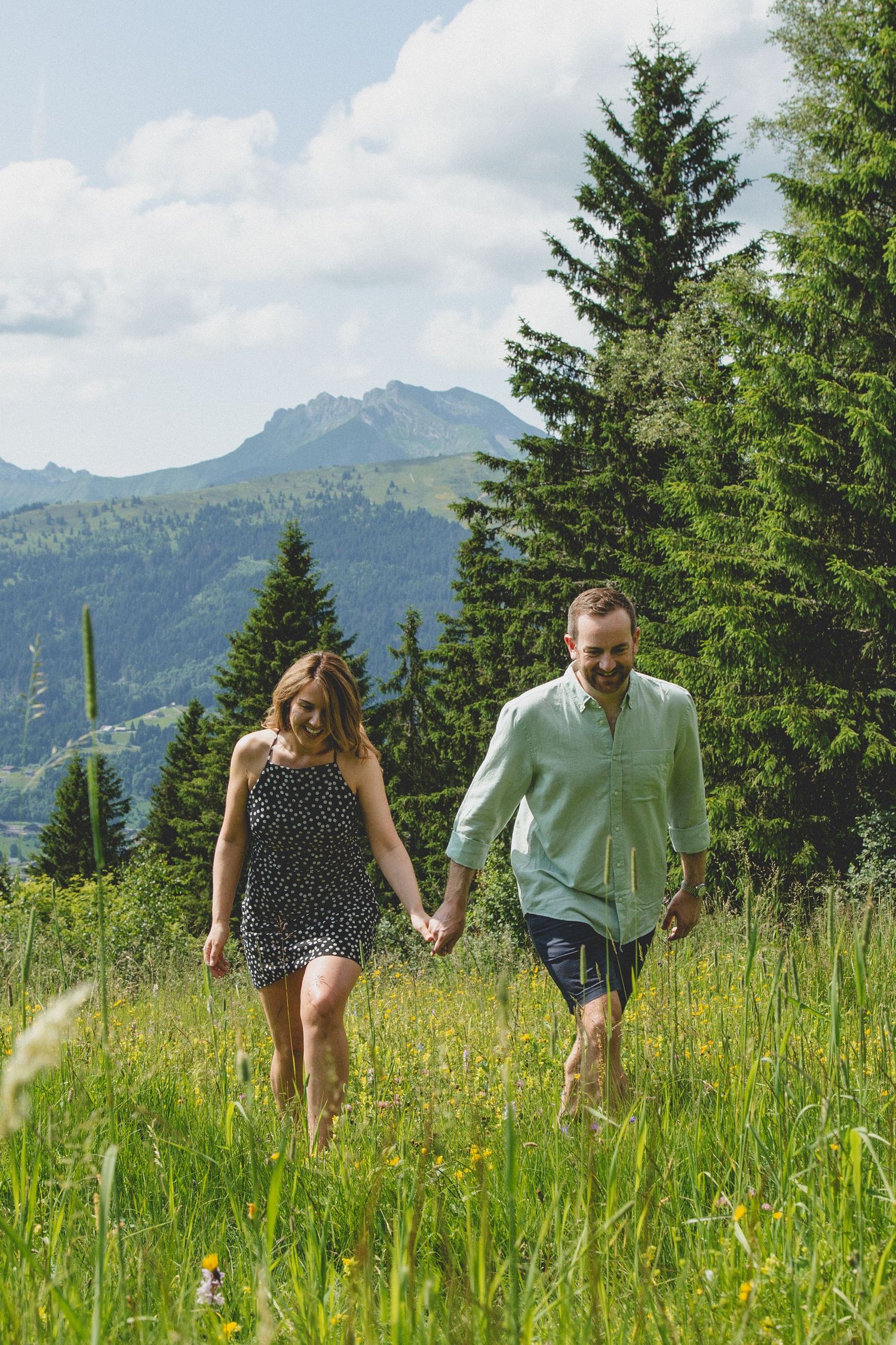 Engagement photos taken by documentary style wedding photographer in Morzine, France. French Wedding Venue. Wedding photography inspiration.