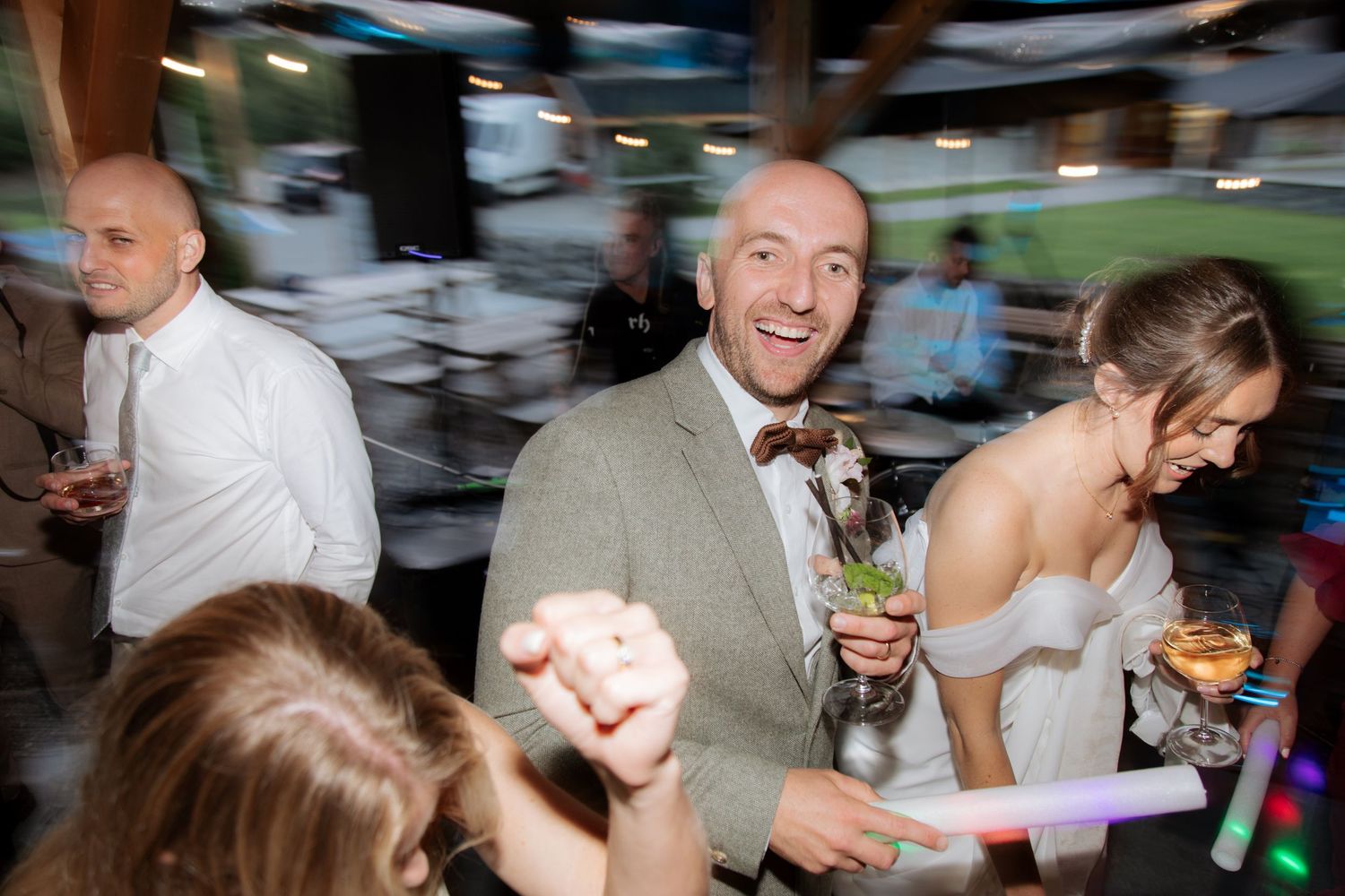 Morzine Wedding photographer captures flash photos of wedding party at Montriond Wedding Venue, Lake Montriond.Candid timeless documentary