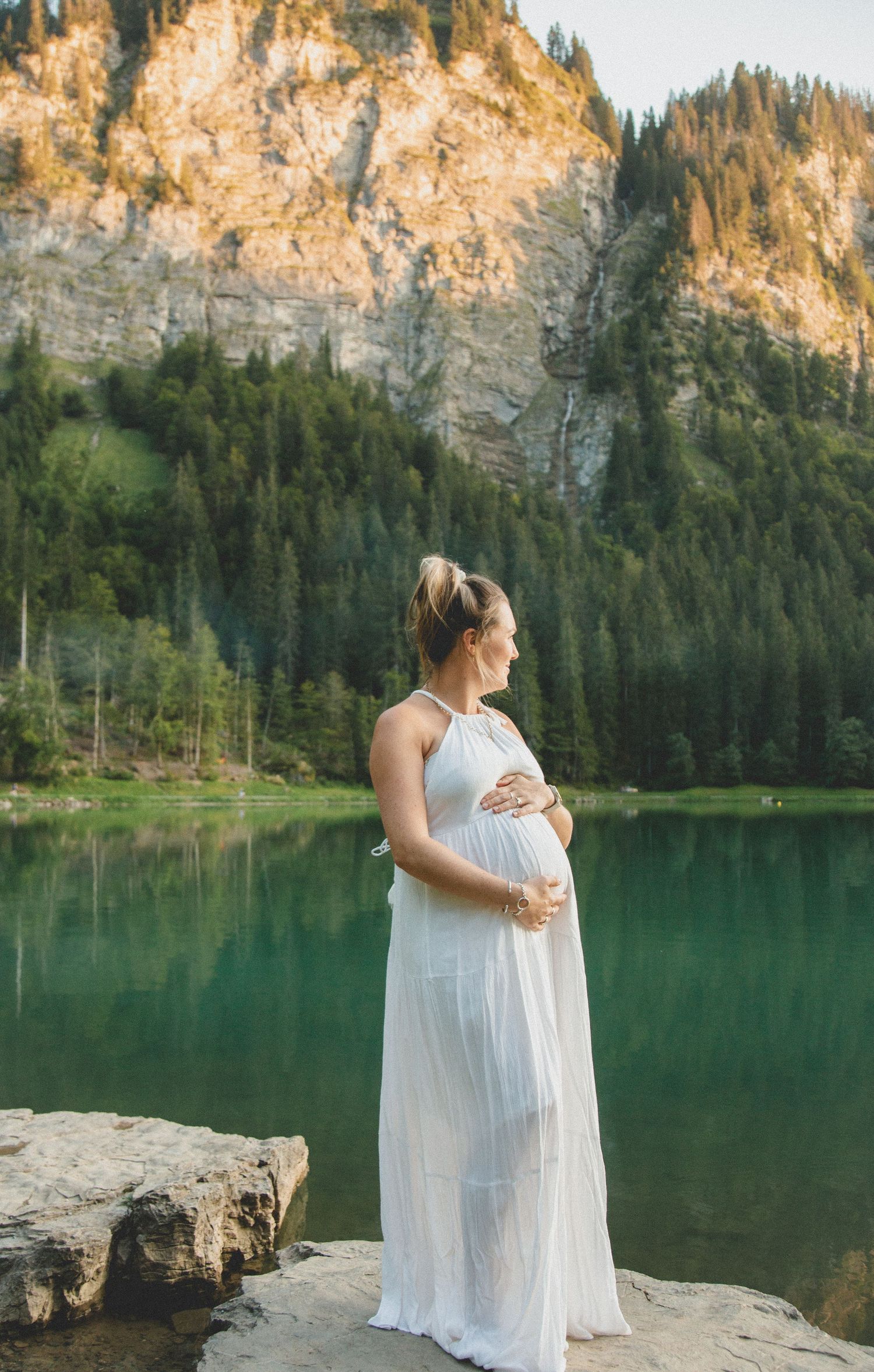 Maternity Photographer captures outdoor pregnancy photos. Maternity photography session captured by Morzine Photographer at Lac Montriond