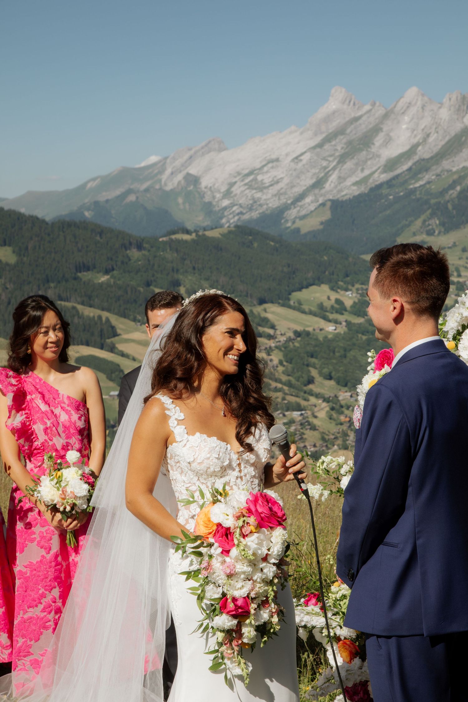 Morzine Wedding Photographer captures emotional wedding at La Clusaz Wedding venue. French Mountain Wedding photographer. Outdoor Bride