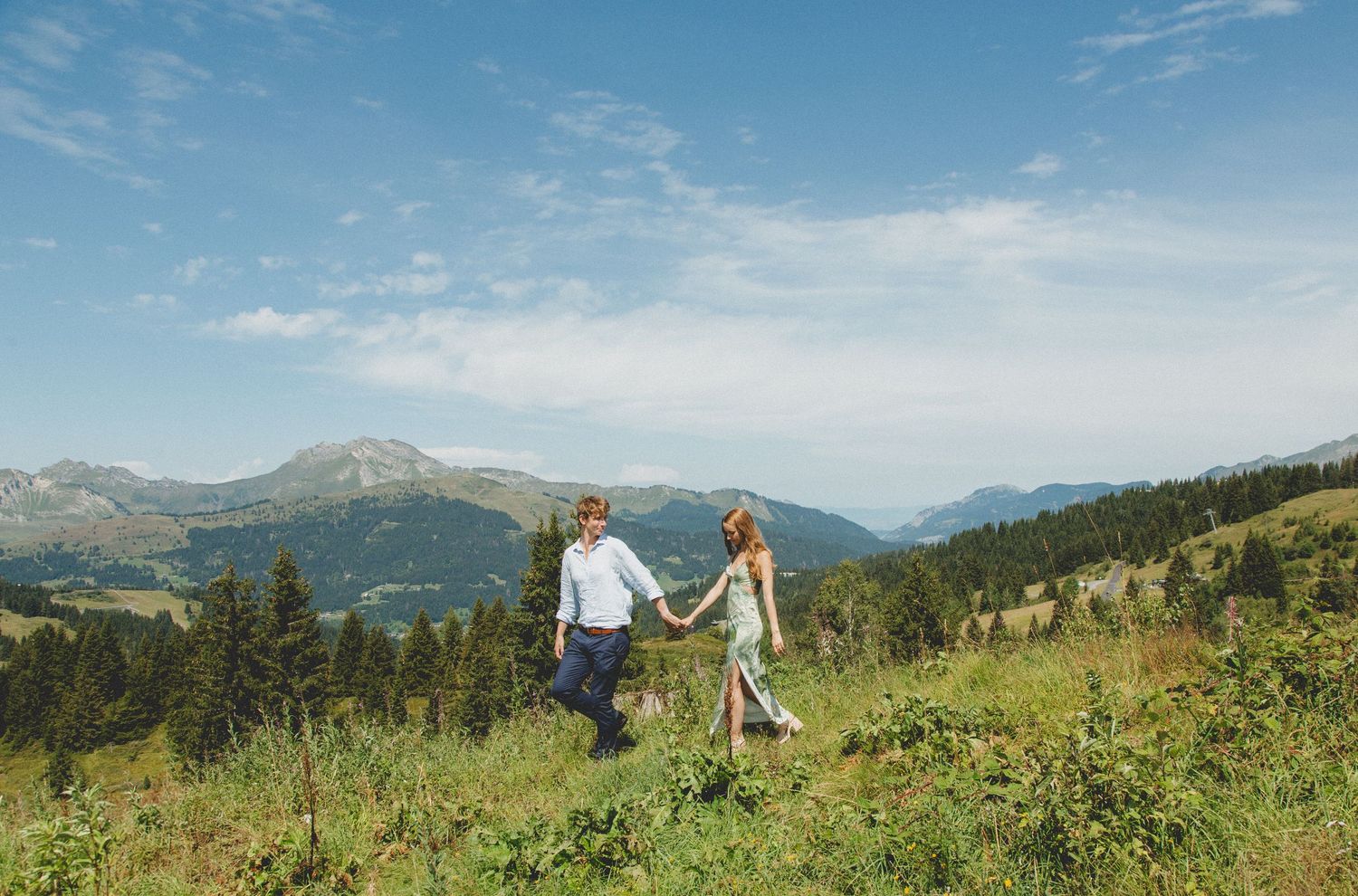 Engagement photos taken by documentary style wedding photographer in Morzine, France. French Wedding Venue. Wedding photography inspiration.