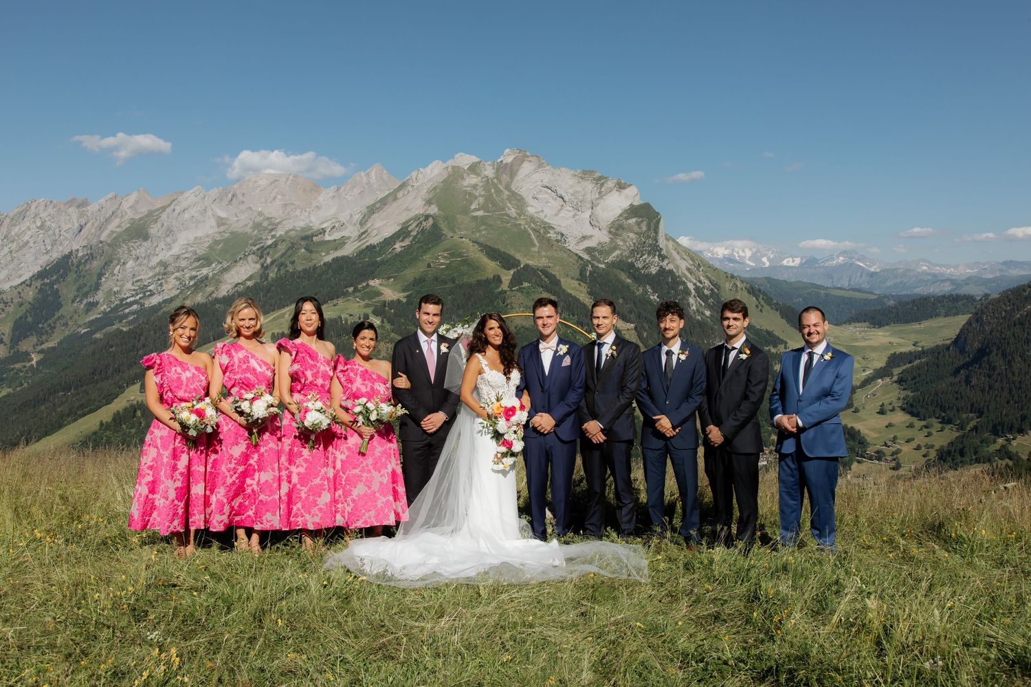 Morzine Wedding Photographer captures wedding ceremony photo at La Clusaz Wedding venue. French Mountain Wedding photographer. Outdoor Bride