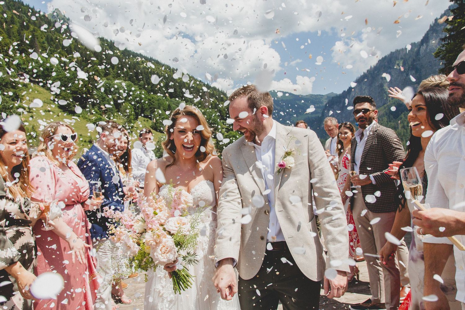 Bride and groom captured by a wedding photogrpaher in Morzine. French Alps wedding photographer. Outdoor wedding photography
