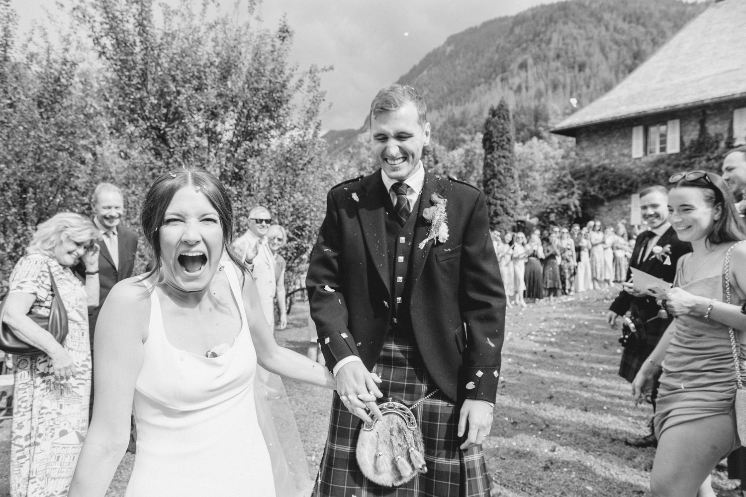 bride and groom at their wedding in Morzine. Captured by Morzine Wedding photographer. Wedding photography in Morzine. VTL PHOTO