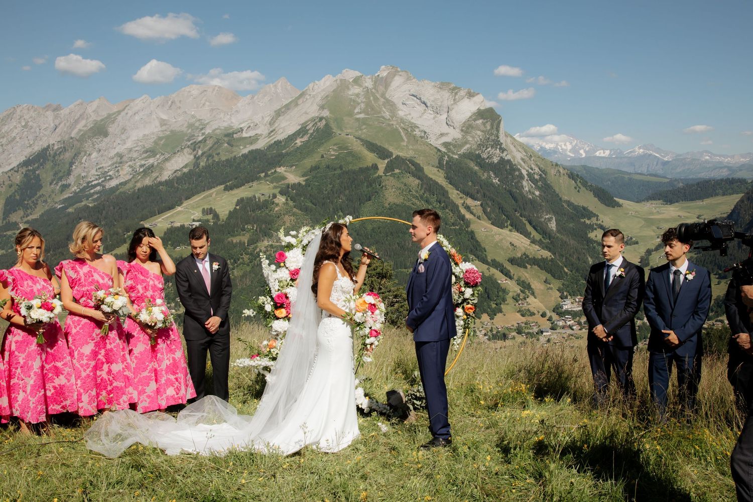 Morzine Wedding Photographer captures emotional wedding at La Clusaz Wedding venue. French Mountain Wedding photographer. Outdoor Bride