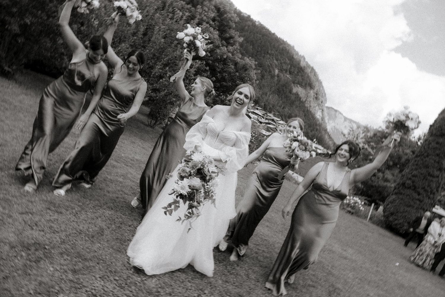 Morzine Wedding photographer captures bridesmaids and real emotions in Morzine Wedding Venue. Candid,timeless documentary style photos