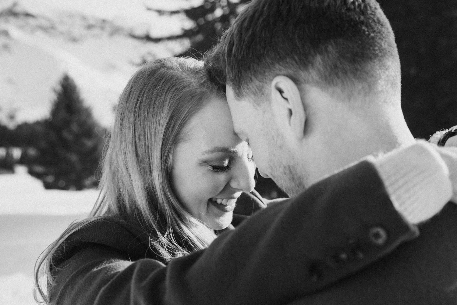 Candid and natural Engagement photography in the French Alps taken by wedding photographer based in Morzine