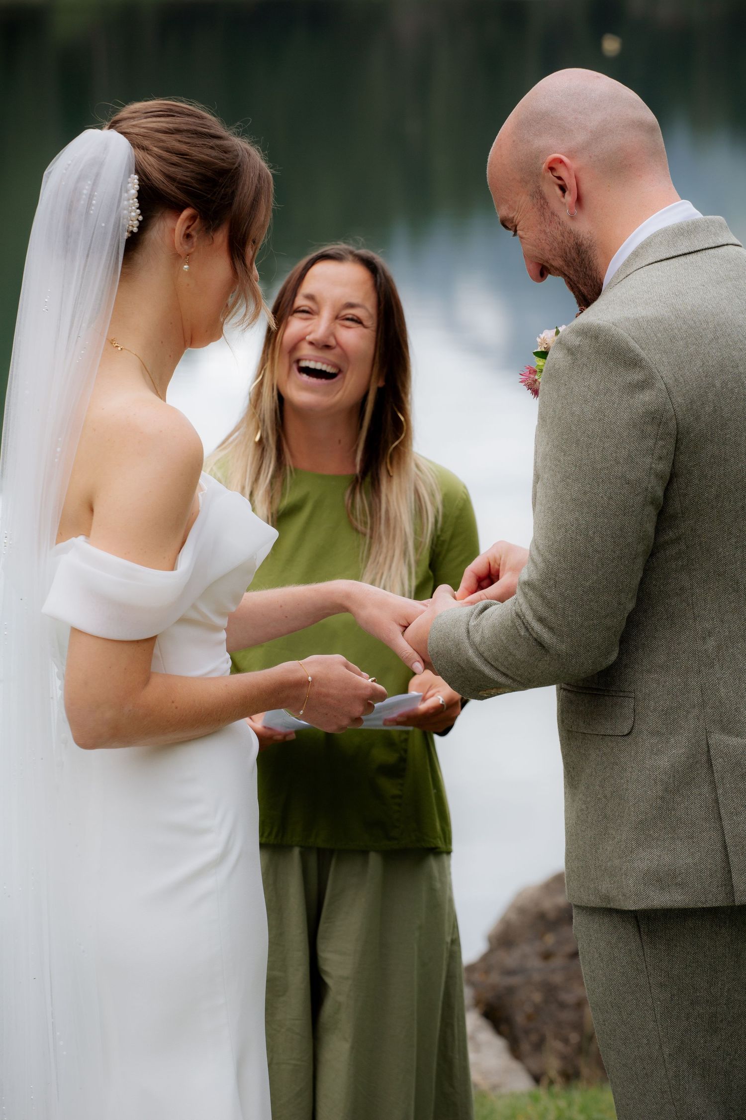 Candid and natural wedding photo at an outdoor wedding in the French Alps. Captured Wedding photographer in Morzine. Outdoor wedding venue