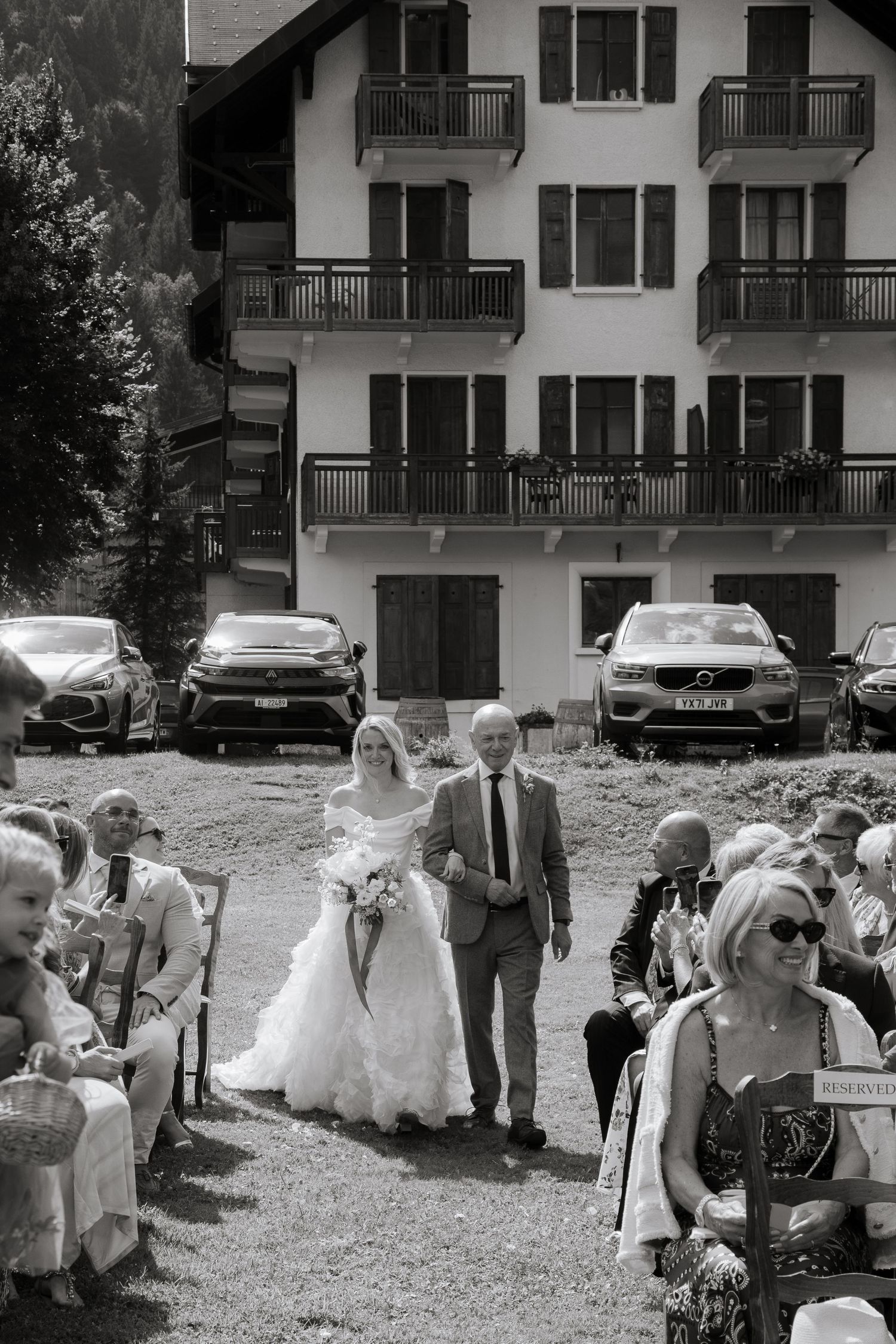 Documentary style Wedding Photographer captures wedding photos at Morzine Wedding venue. Natural, timeless and candid wedding photography.
