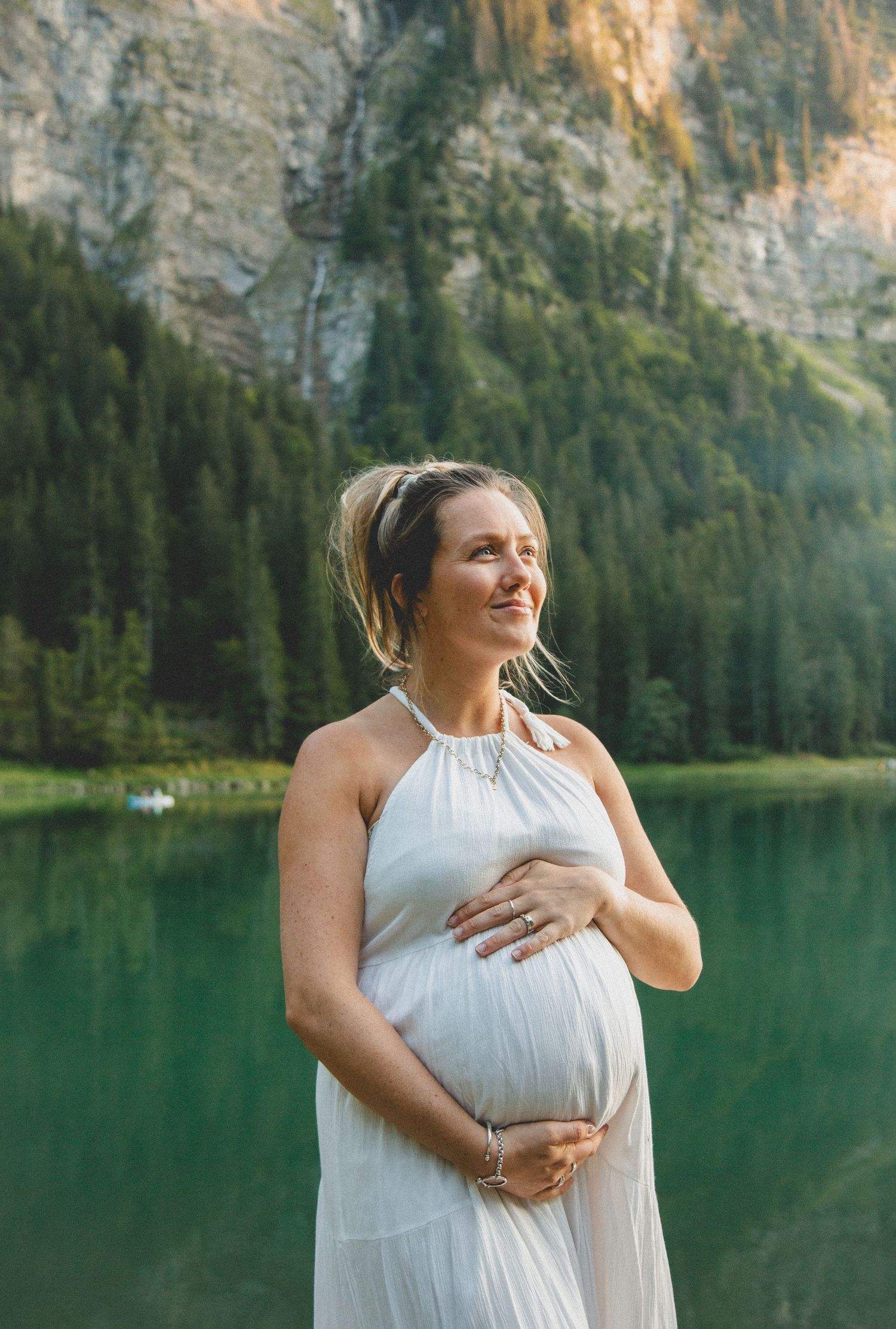 Maternity Photographer captures outdoor pregnancy photos. Maternity photography session captured by Morzine Photographer at Lac Montriond