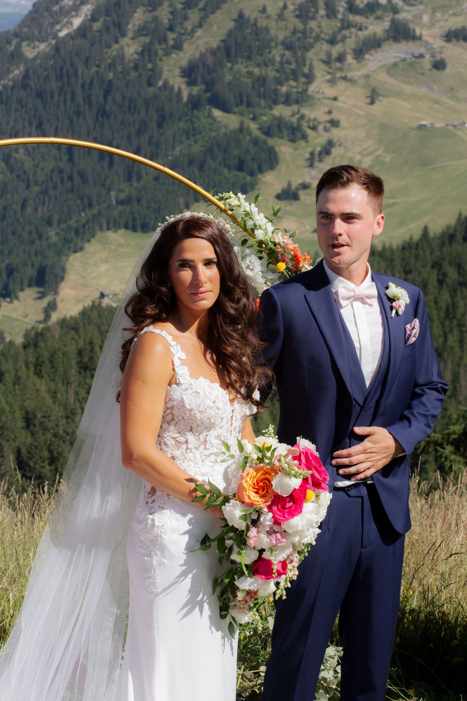 European Wedding Photographer captures emotional wedding at La Clusaz Wedding venue. French Alps Mountain Wedding photographer.Outdoor Bride