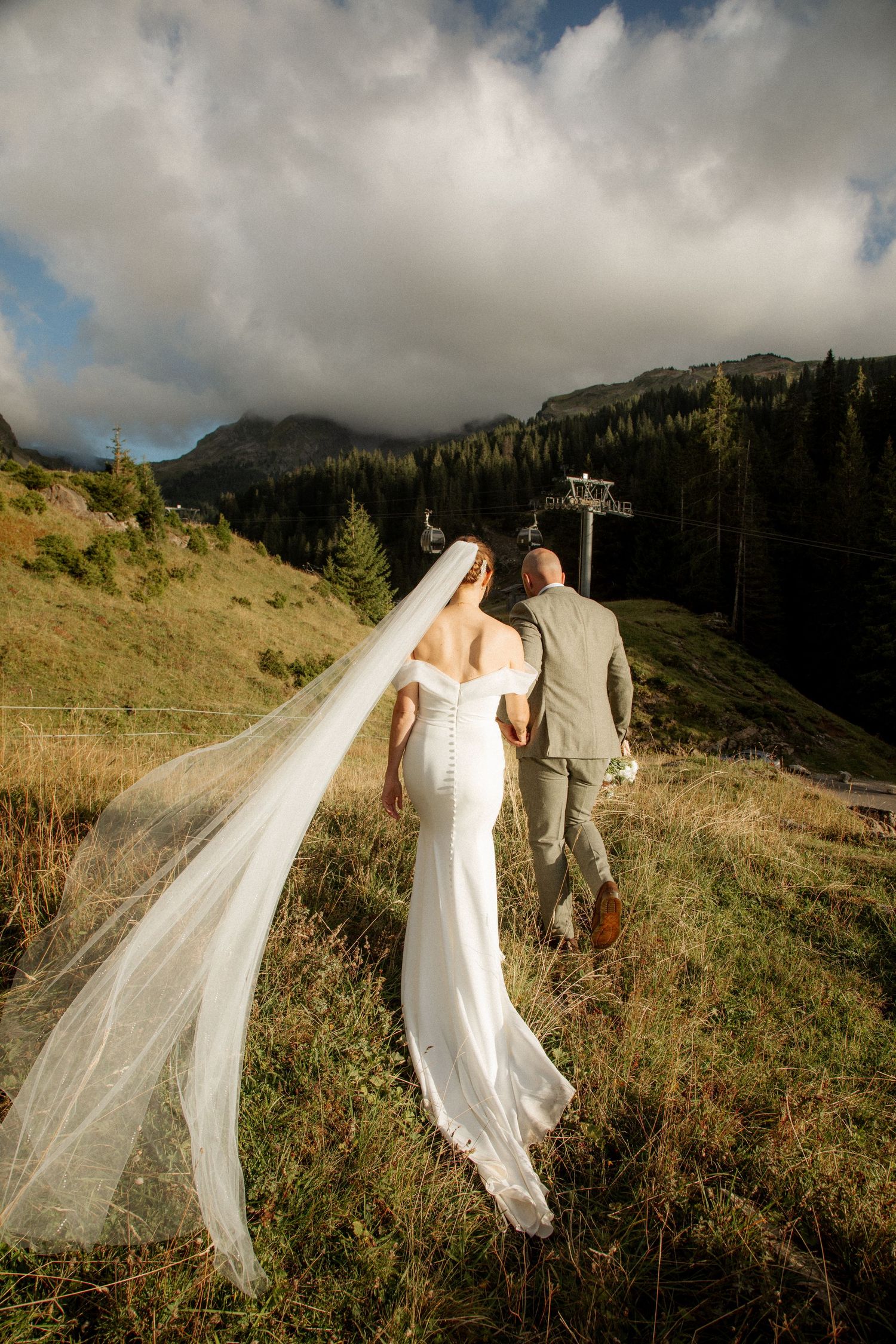 Candid and natural wedding photo at an outdoor wedding in the French Alps. Captured Wedding photographer in Morzine. Outdoor wedding venue