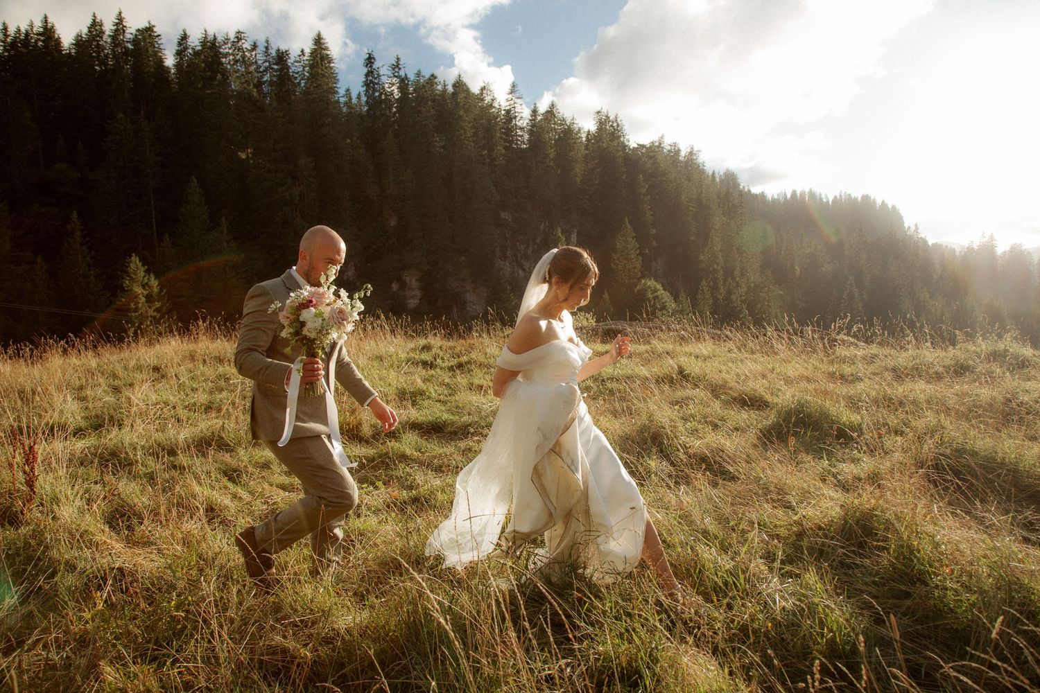 Candid and natural wedding photo at an outdoor wedding in the French Alps. Captured by European Wedding photographer VTL PHOTO in Morzine