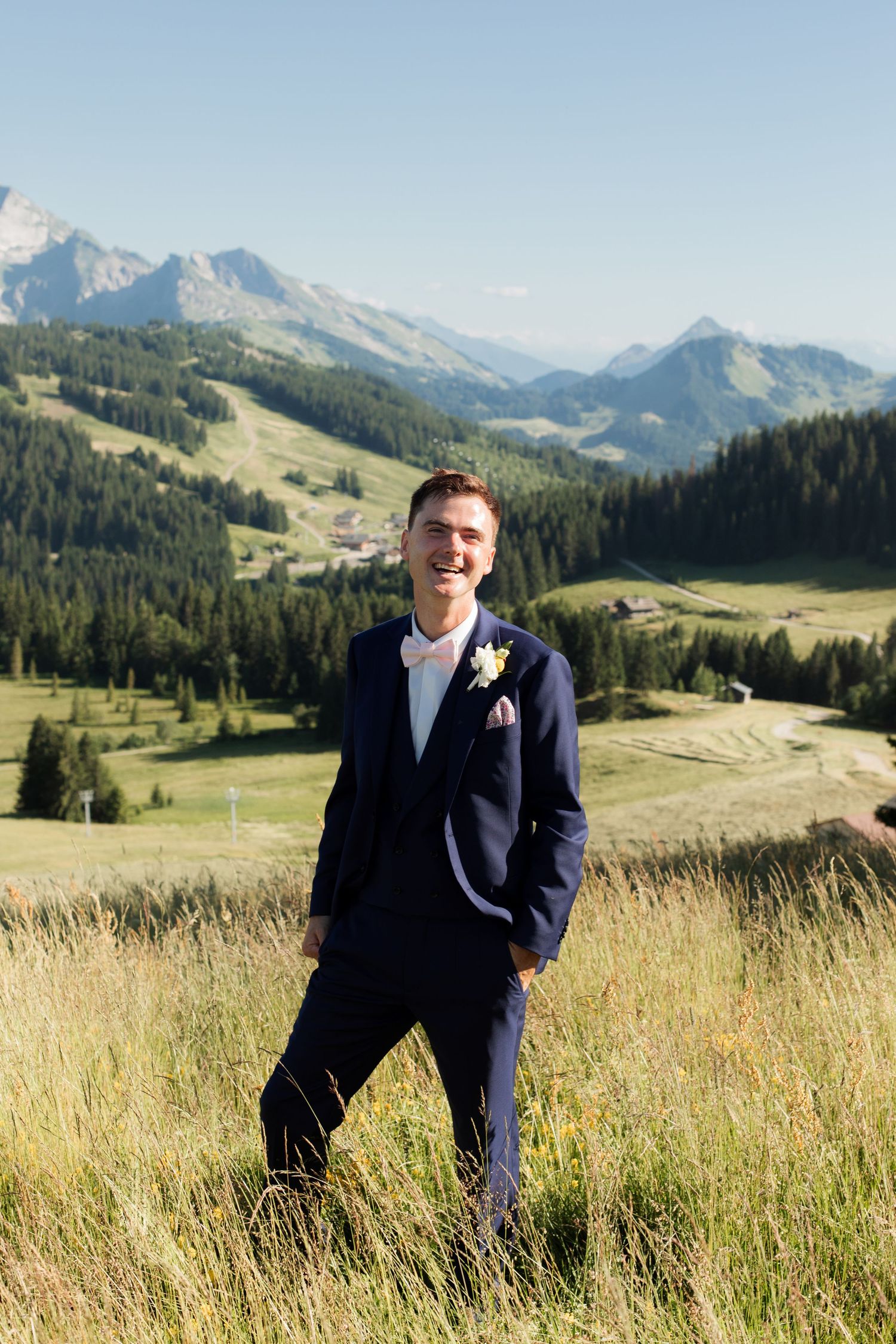 Morzine Wedding Photographer captures bride and groom photos in La Clusaz Wedding venue. French Mountain Wedding photographer. Outdoor Bride