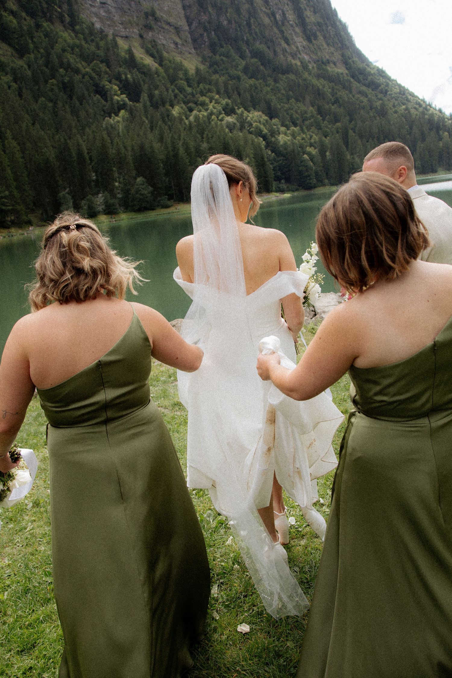 Candid and natural wedding photo at an outdoor wedding in the French Alps. Captured Wedding photographer in Morzine. Timeless wedding photos