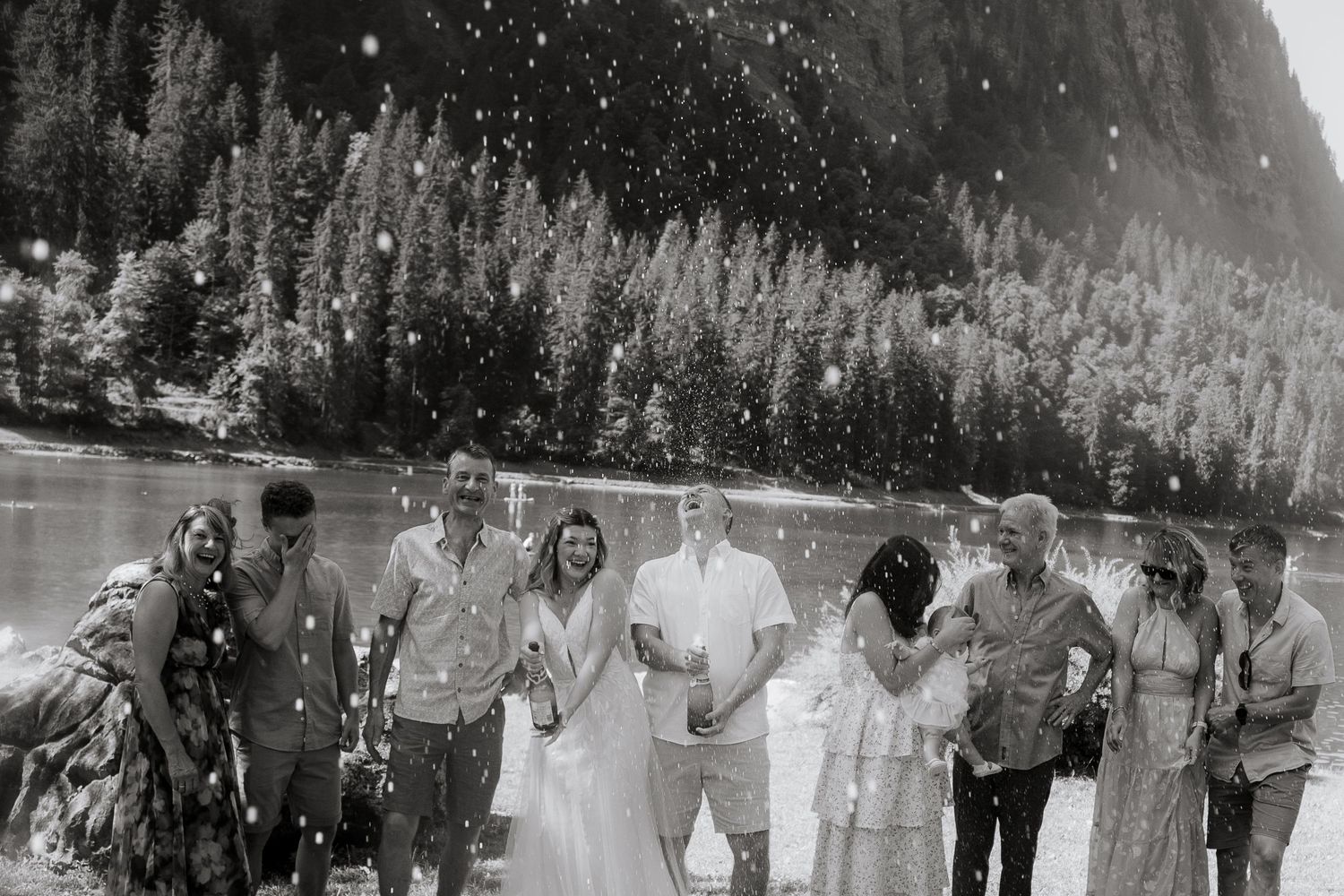 Documentary style wedding photo captured by Morzine Wedding Photographer at an outdoor wedding venue. Natural and candid wedding photo