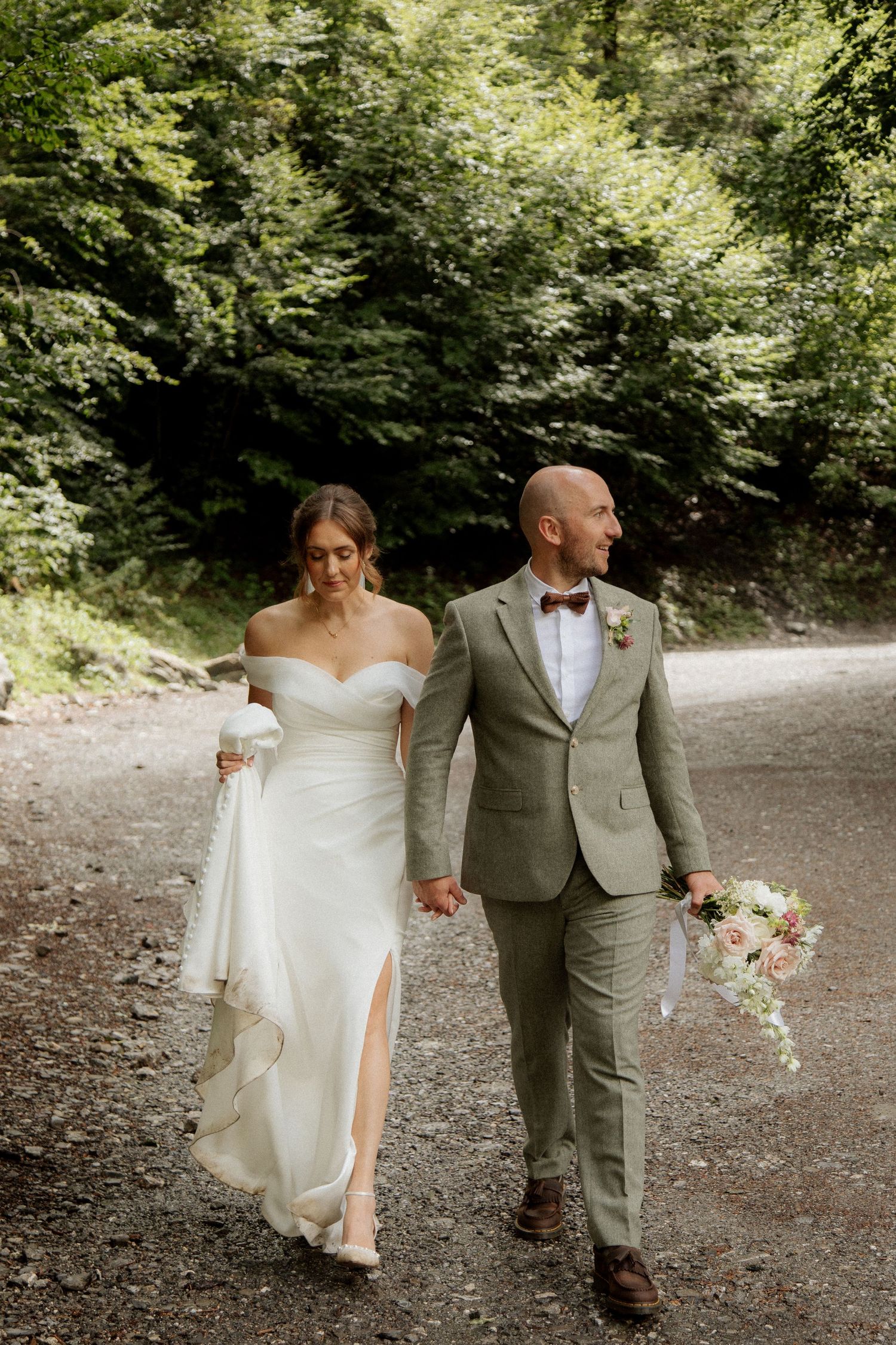 Morzine Wedding photographer captures intimate sunset wedding photos with a mountain backdrop.Candid timeless documentary style photography
