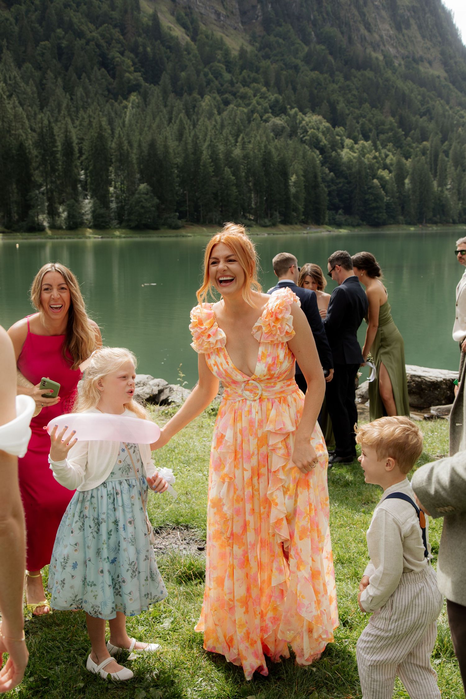 Morzine Wedding photographer captures epic wedding photos with Mountains & Lake Montriond backdrop. Candid timeless documentary style photos