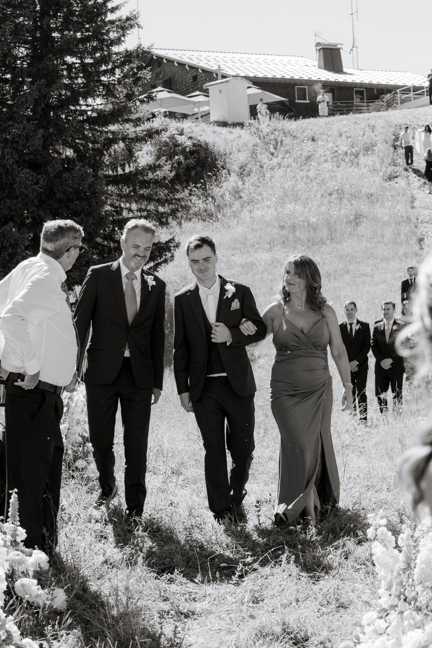 Candid Wedding Photographer captures emotional wedding at La Clusaz Wedding venue. French Alps Mountain Wedding photographer. Outdoor Bride