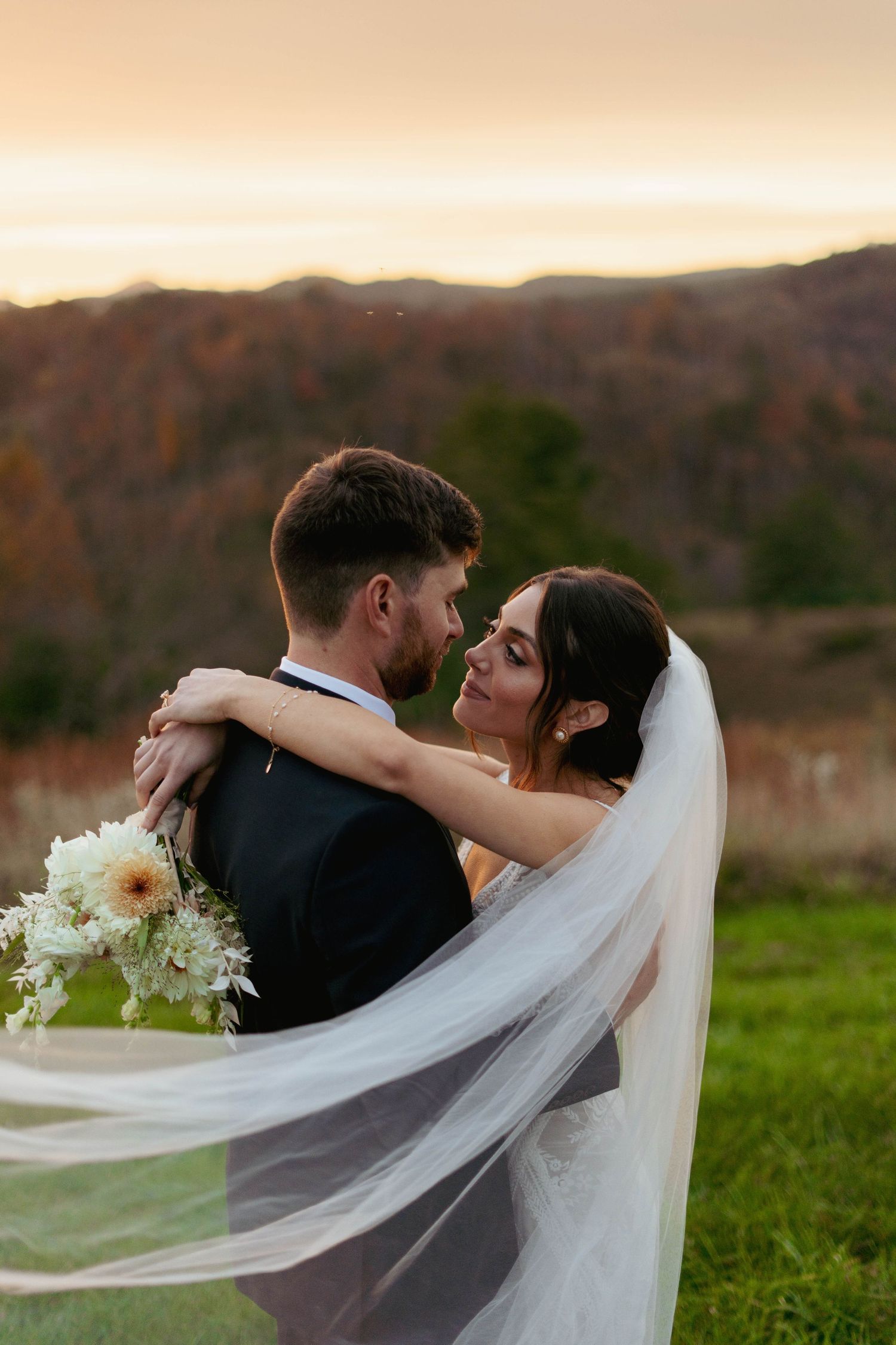 Bride and groom on the mountain at The Barn on New River