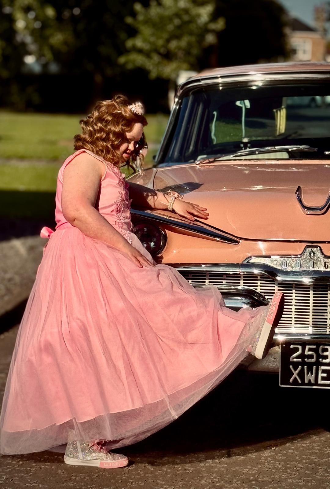 Prom photograph with a 60's style car, taken in Zetland Park, Grangemouth.